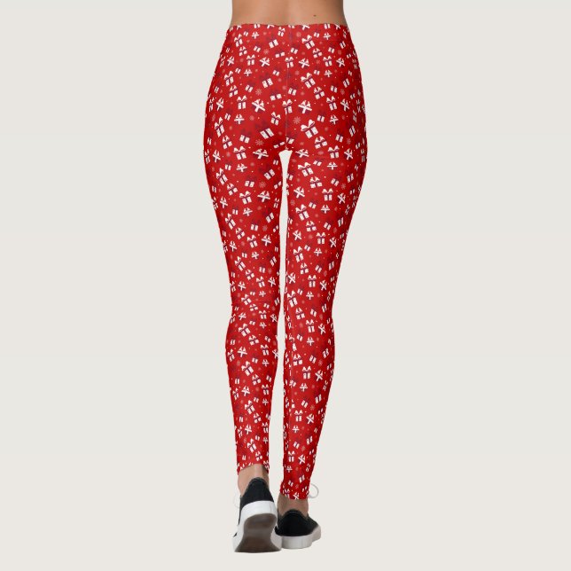 Leggings Navidades rojos y blancos patrón de cajas de regal (Reverso)