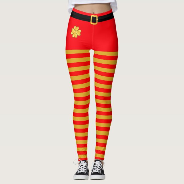 Leggings Navidades rojos y dorados Elf Leyendas a rayas (Anverso)