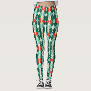 Leggings Navidades rojos y Verde azulados argyle retro geom