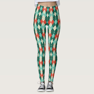 Leggings Navidades rojos y Verde azulados argyle retro geom