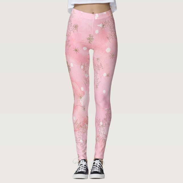 Leggings Navidades rosados Snowflakes Boho Pattern (Anverso)