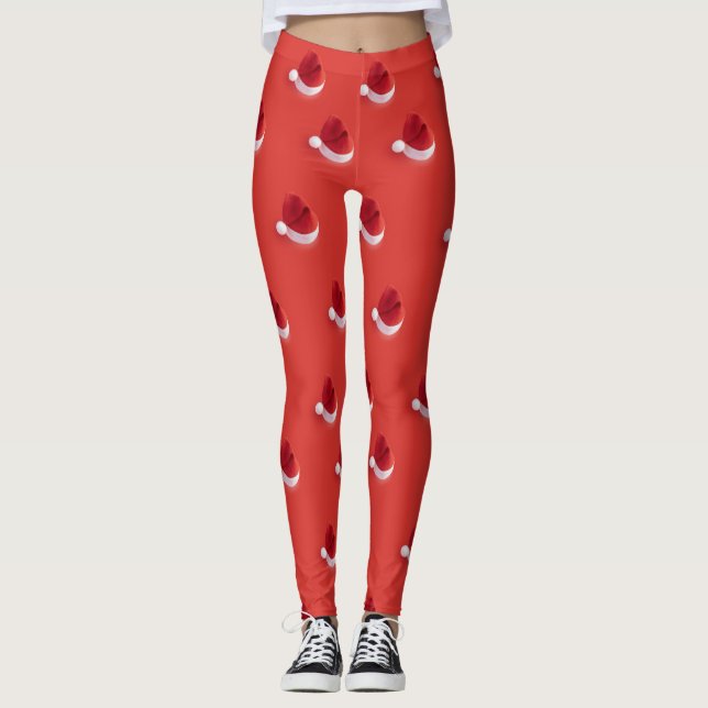 Leggings Navidades santa claus gorra patrón rojo (Anverso)
