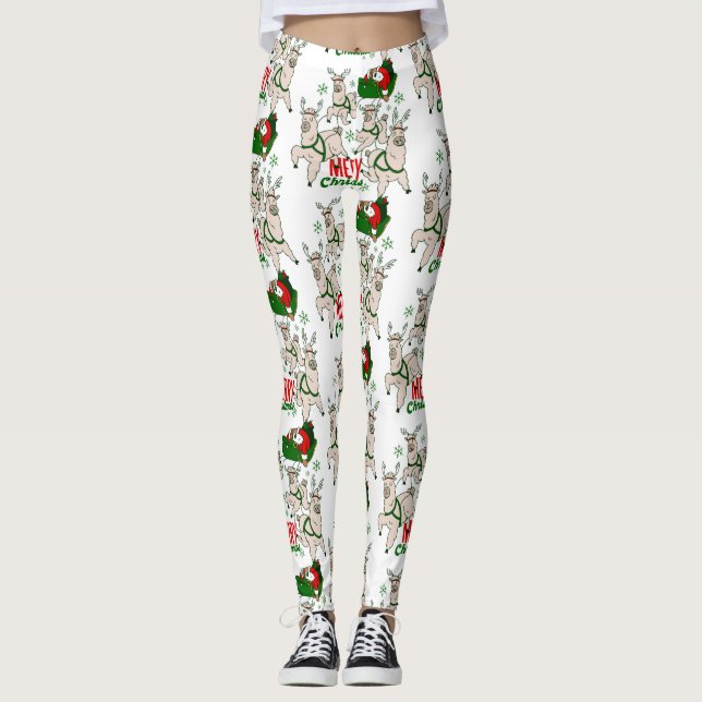 Leggings navidades santa sloth llamas (Anverso)