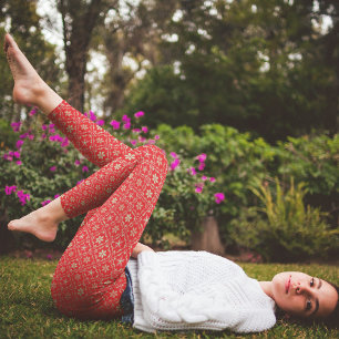 Leggings Navidades Simple Red Snowflake Winter Cute Pattern