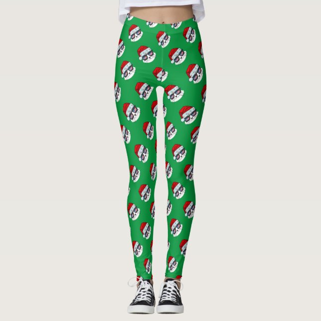 Leggings Navidades Sombrero Santa Con Patrón De Cara De Gat