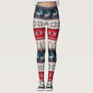 Leggings Navidades suéteres feos Patrón de punteado reno