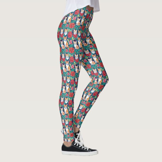Leggings Navidades Tabby Gatos Con Poinsettias (Derecha)