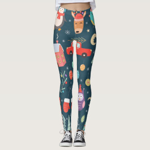 Leggings navidades vectoriales lindos elementos santa pingü