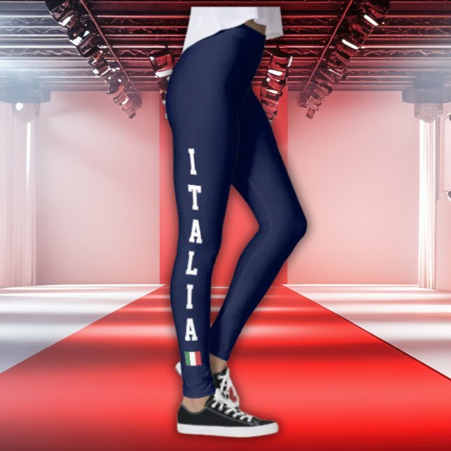 Leggings Navy con Italia vertical y bandera de Ita (Navy Leggings with white vertical athletic ITALIA and Italian flag icon on both legs)