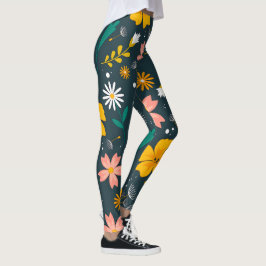 Leggings Navy Floral Garden Whimsical Spring Pattern