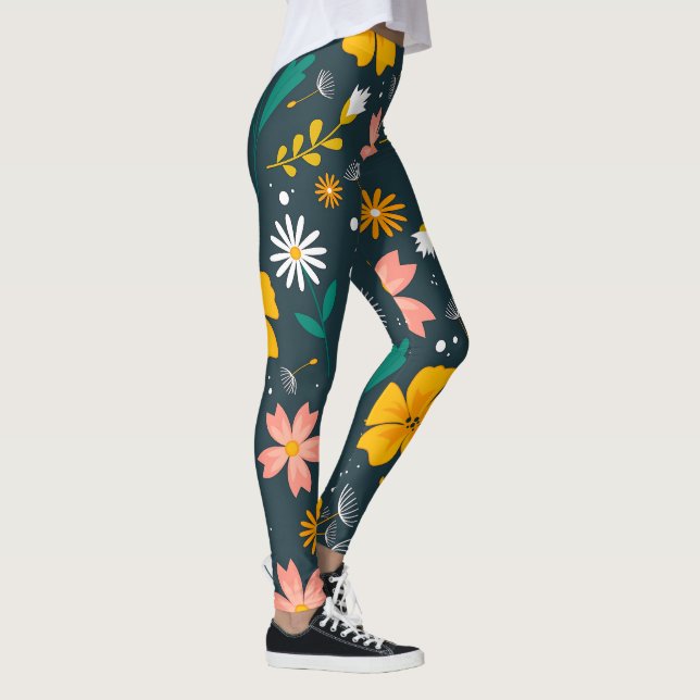 Leggings Navy Floral Garden Whimsical Spring Pattern (Derecha)