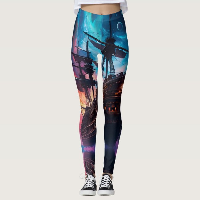Leggings Nebulosas y lunas del barco espacial pirata (Anverso)