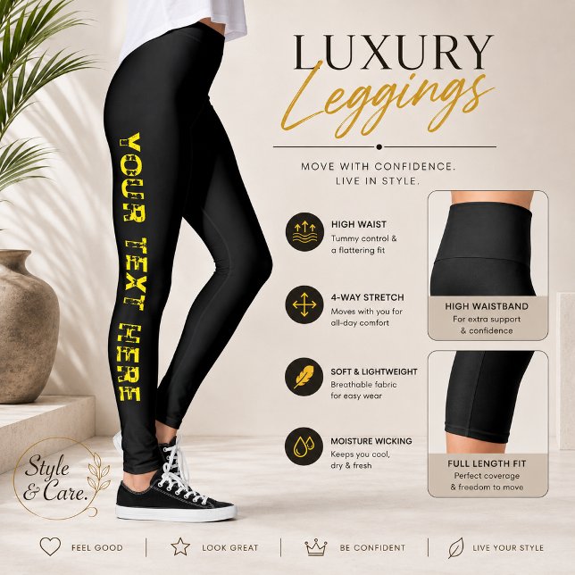 Leggings Negras con Texto Personalizado para una C (Custom Text Black Leggings for Stylish Comfort)