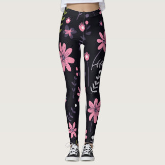 Leggings negras de mujeres con impresión floral ro