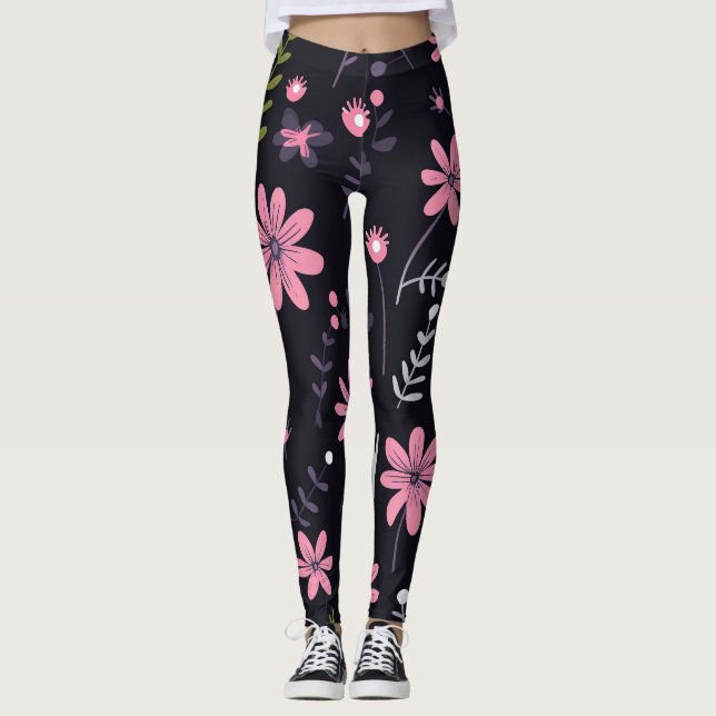 Leggings negras de mujeres con impresión floral ro (Anverso)