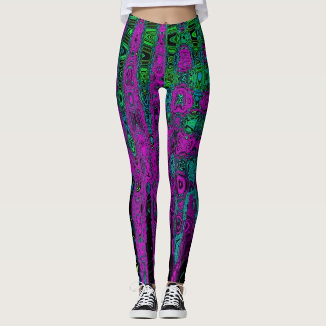Leggings Negrita Magenta Resumen Groovy Olas Atómicas (Anverso)