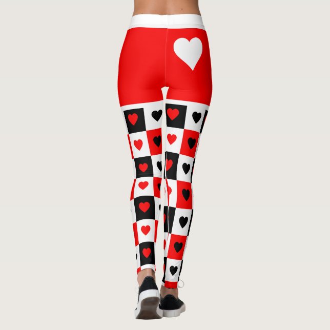 Leggings Negrita rojo, blanco, corazón negro XOXO de moda (Reverso)