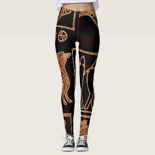 Leggings Negro/adorno africano de Brown en las polainas