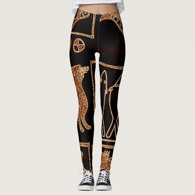 Leggings Negro/adorno africano de Brown en las polainas (Anverso)