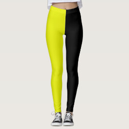 Leggings Negro amarillo Dos tonos de media división de colo