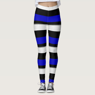 Leggings Negro azul real y plata horizontalmente rayado