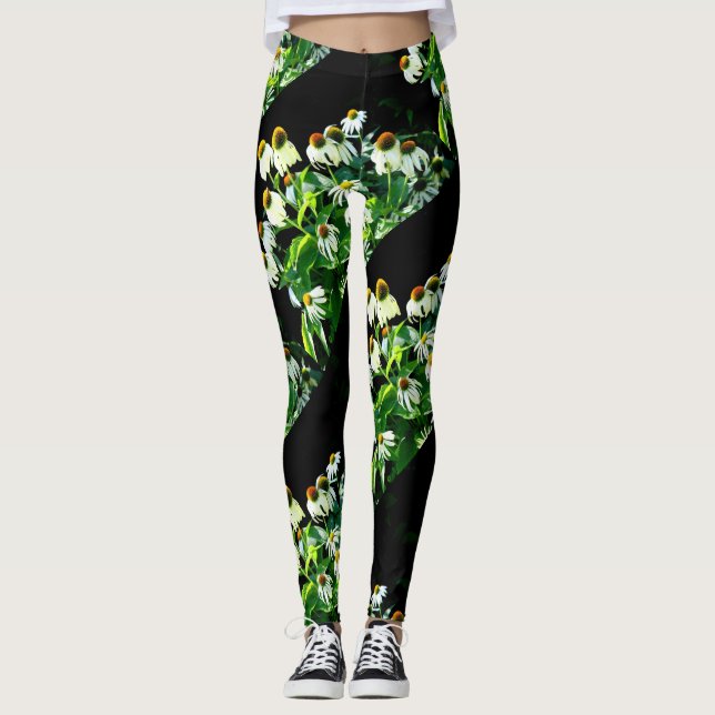 Leggings negro blanco de los flores (Anverso)