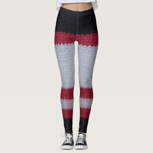 Leggings Negro blanco rojo: Patrón de tela de punto de lana