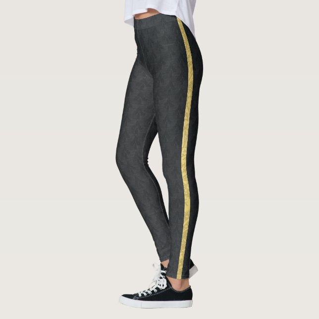 Leggings Negro con correas de rayas de oro (Izquierda)
