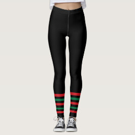 Leggings Negro con el pavo verde rojo> Piernas de gran tama