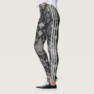 Leggings Negro con encaje floral y 3 bandas de Carreras neg