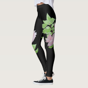Leggings negro con estampado floral rosa grande y negrita