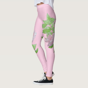 Leggings negro con estampado floral rosa oscuro