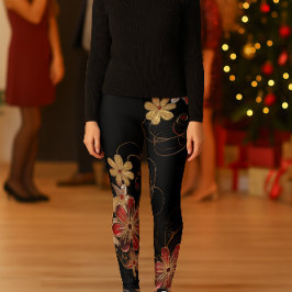 Leggings Negro con impresión por toda la flor Purpurina dor