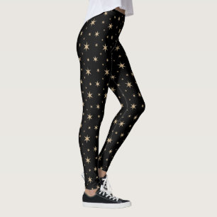 Leggings Negro con las piernas de las estrellas doradas
