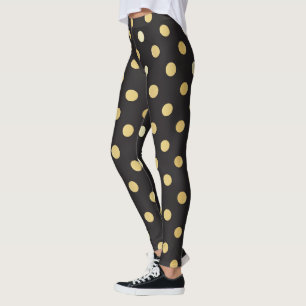 Leggings Negro con las piernas de patrón de puntos dorados