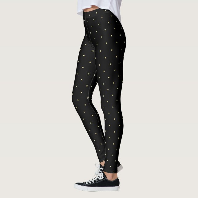 Leggings Negro con las piernas de patrón de puntos dorados (Izquierda)