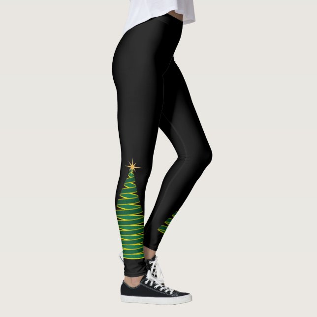 Leggings Negro con las piernas verdes del árbol de Navidad (Derecha)