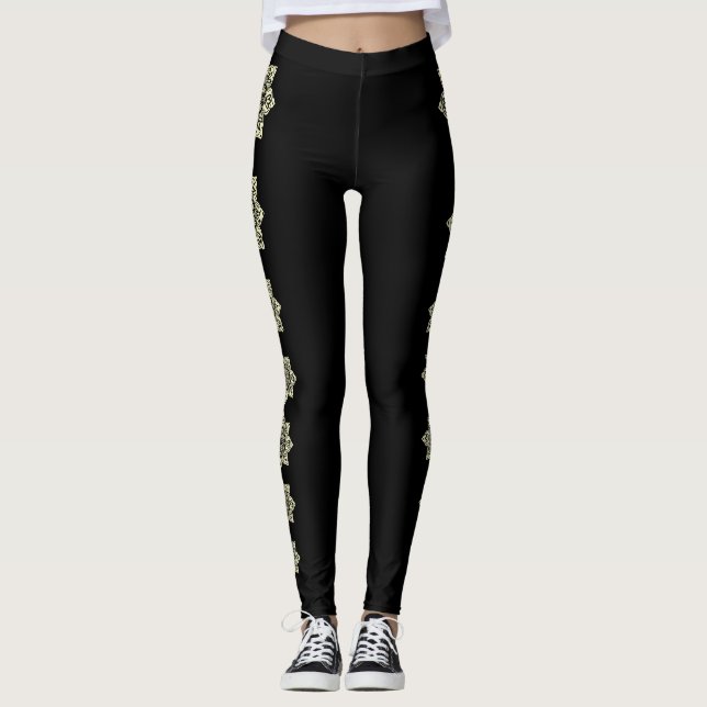 Leggings Negro con leggantas de medallones de crema (Anverso)
