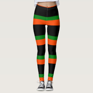 Leggings Negro con Naranja y rayas verdes