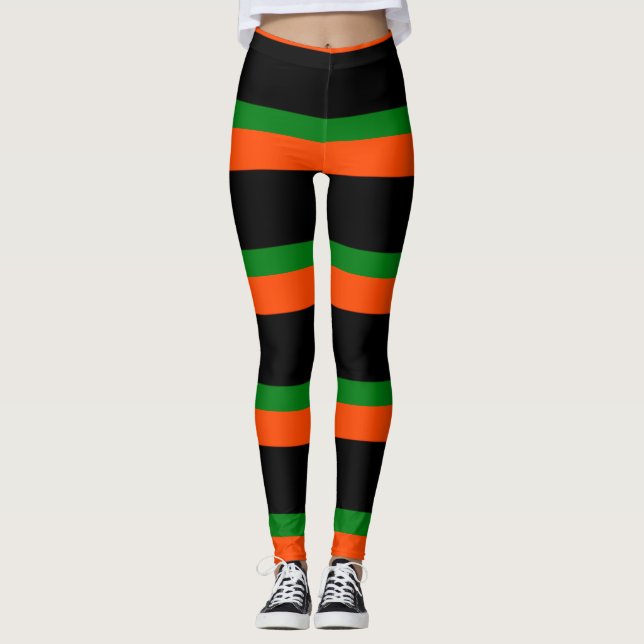 Leggings Negro con Naranja y rayas verdes (Anverso)