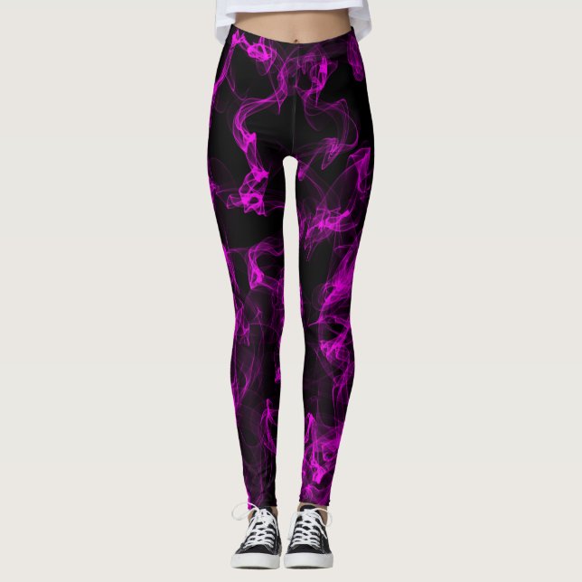 Leggings Negro con patrón de humo de líquido violeta neón (Anverso)