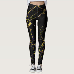 Leggings Negro con patrón de mármol de Relieve metalizado d