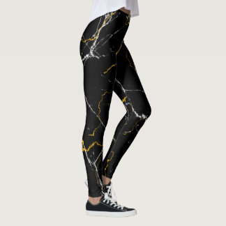 Leggings Negro con patrón de mármol de Relieve metalizado d