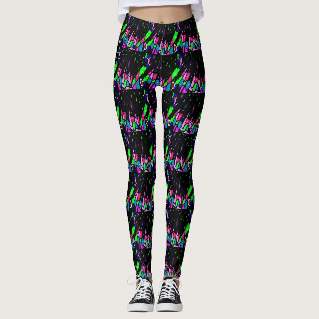 Leggings Negro con patrones en rosa y verde (Anverso)
