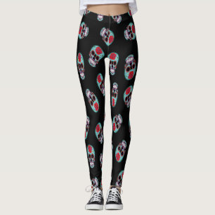 Leggings Negro Con Piernas De Calavera Azul