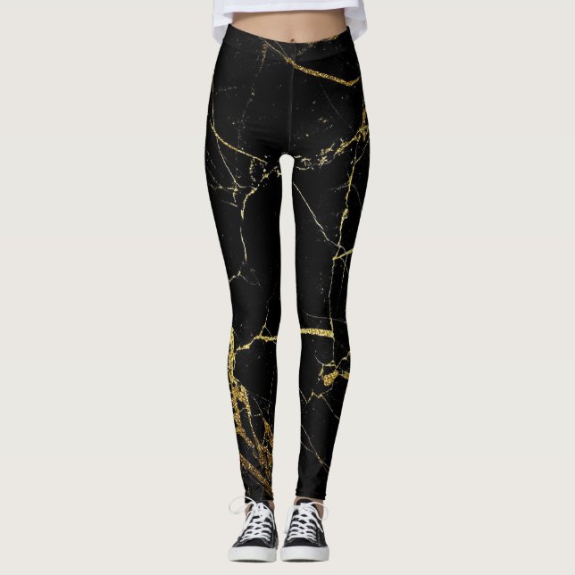 Leggings Negro con piernas de Relieve metalizado dorado (Anverso)