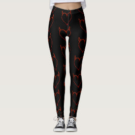 Leggings Negro con Piernas del Corazón de Cuello Rojo