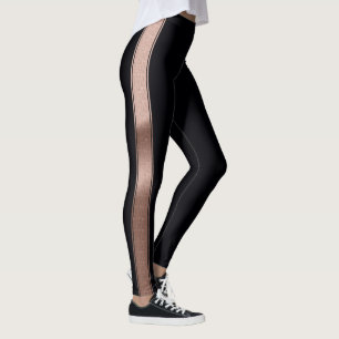 Leggings Negro con rayas de Relieve metalizado dorado Rosa
