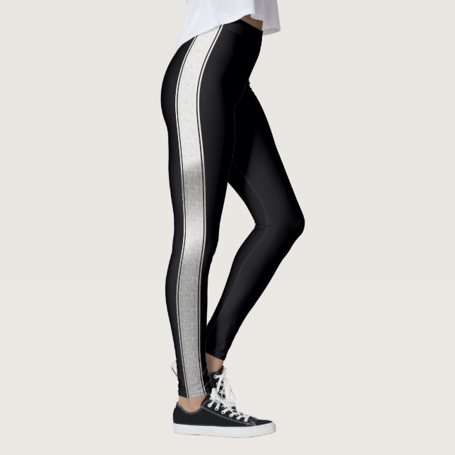 Leggings Negro con rayas de Relieve metalizado plateado (Derecha)