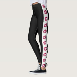 Leggings Negro con tira de lápiz labial Purpurina rosado c